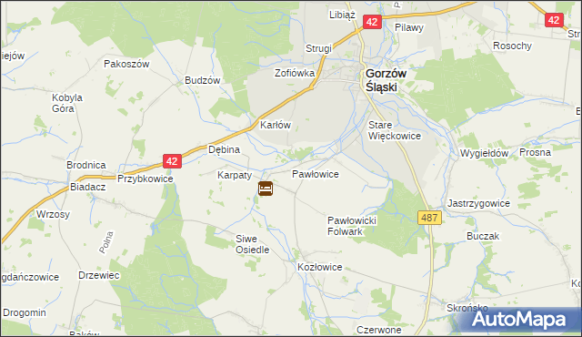 mapa Pawłowice gmina Gorzów Śląski, Pawłowice gmina Gorzów Śląski na mapie Targeo