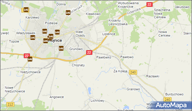 mapa Pawłówko gmina Chojnice, Pawłówko gmina Chojnice na mapie Targeo