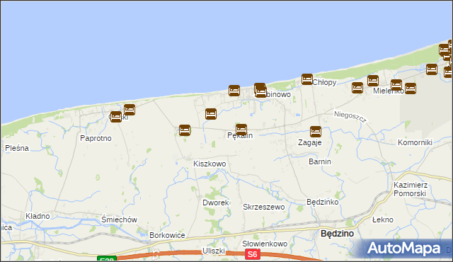 mapa Pękalin gmina Mielno, Pękalin gmina Mielno na mapie Targeo