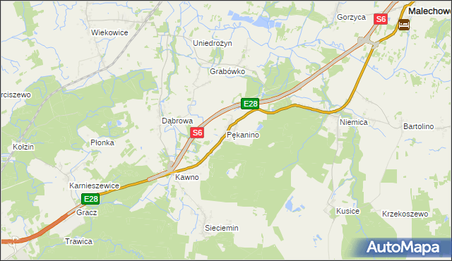 mapa Pękanino gmina Malechowo, Pękanino gmina Malechowo na mapie Targeo