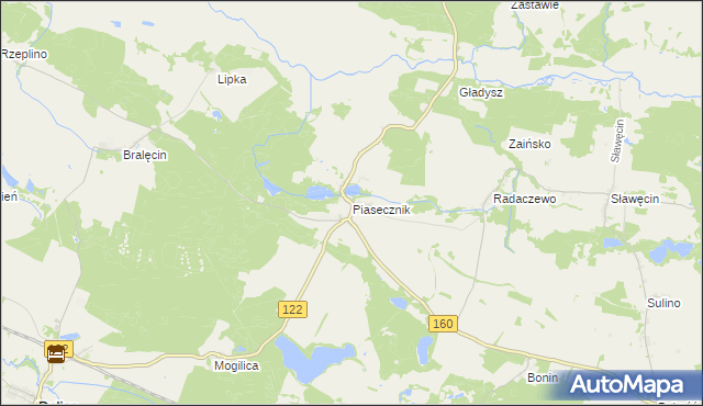 mapa Piasecznik gmina Choszczno, Piasecznik gmina Choszczno na mapie Targeo