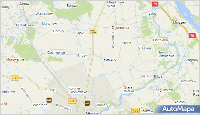 mapa Piaseczno gmina Warka, Piaseczno gmina Warka na mapie Targeo