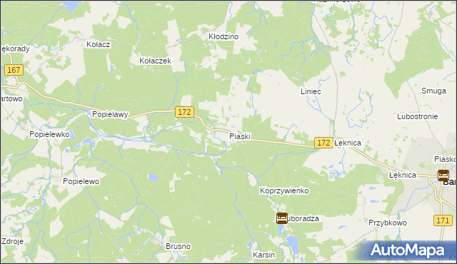 mapa Piaski gmina Barwice, Piaski gmina Barwice na mapie Targeo