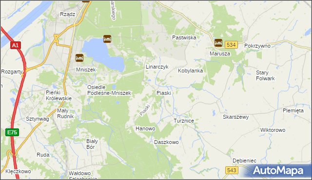 mapa Piaski gmina Grudziądz, Piaski gmina Grudziądz na mapie Targeo