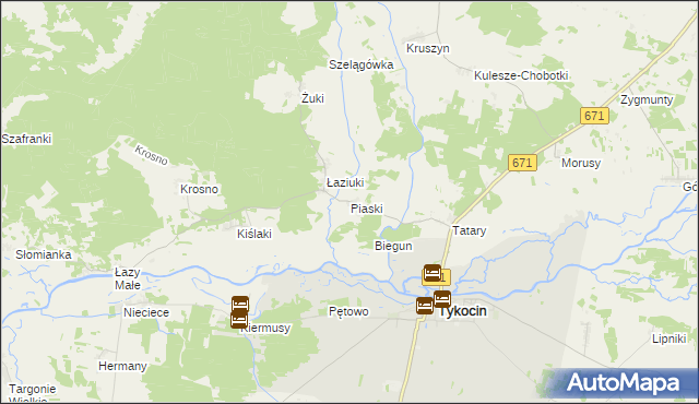 mapa Piaski gmina Tykocin, Piaski gmina Tykocin na mapie Targeo