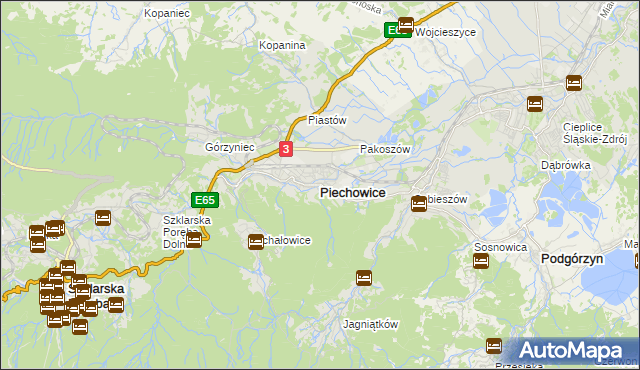 mapa Piechowice powiat jeleniogórski, Piechowice powiat jeleniogórski na mapie Targeo