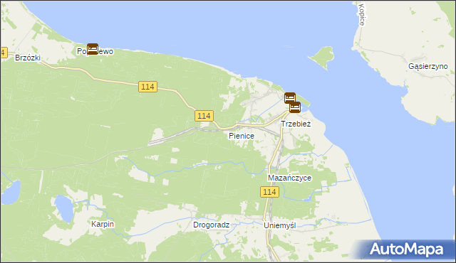 mapa Pienice gmina Police, Pienice gmina Police na mapie Targeo