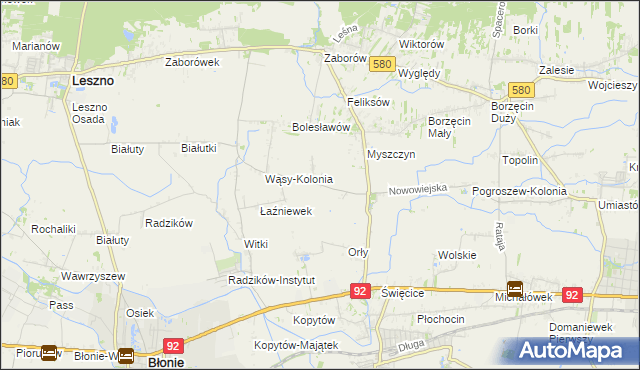 mapa Pilaszków gmina Ożarów Mazowiecki, Pilaszków gmina Ożarów Mazowiecki na mapie Targeo