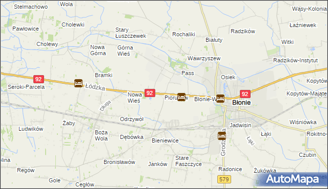 mapa Piorunów gmina Błonie, Piorunów gmina Błonie na mapie Targeo