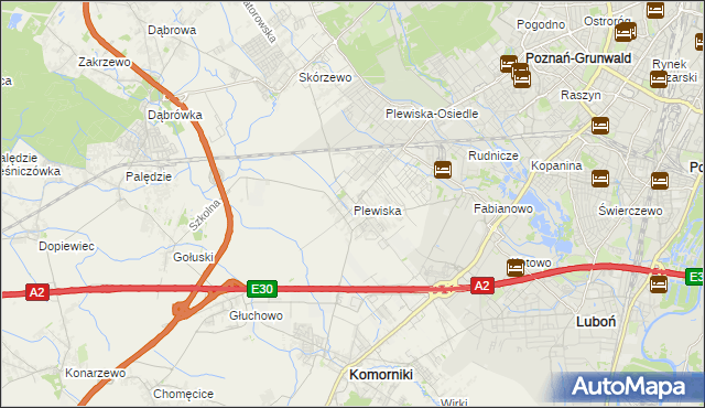 mapa Plewiska gmina Komorniki, Plewiska gmina Komorniki na mapie Targeo