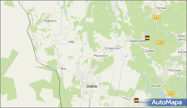 mapa Płochocin gmina Dobra (Szczecińska), Płochocin gmina Dobra (Szczecińska) na mapie Targeo