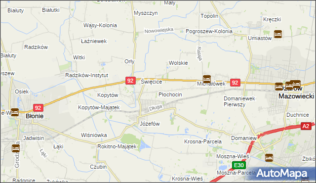 mapa Płochocin gmina Ożarów Mazowiecki, Płochocin gmina Ożarów Mazowiecki na mapie Targeo