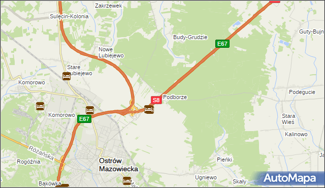 mapa Podborze gmina Ostrów Mazowiecka, Podborze gmina Ostrów Mazowiecka na mapie Targeo