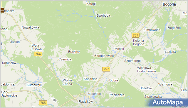 mapa Poddębowiec, Poddębowiec na mapie Targeo