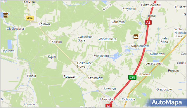 mapa Podjezioro gmina Kamieńsk, Podjezioro gmina Kamieńsk na mapie Targeo