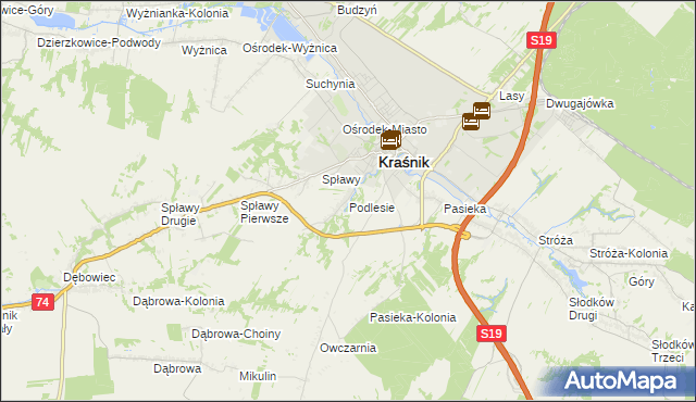 mapa Podlesie gmina Kraśnik, Podlesie gmina Kraśnik na mapie Targeo