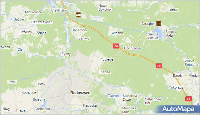 mapa Podlesie gmina Radoszyce, Podlesie gmina Radoszyce na mapie Targeo