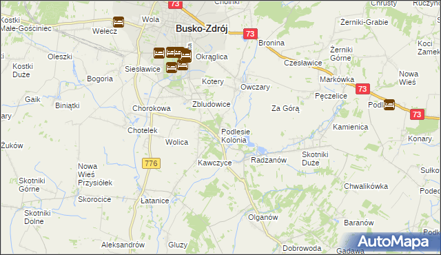 mapa Podlesie Kolonia gmina Busko-Zdrój, Podlesie Kolonia gmina Busko-Zdrój na mapie Targeo