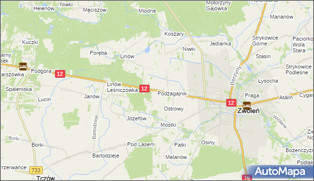 mapa Podzagajnik gmina Zwoleń, Podzagajnik gmina Zwoleń na mapie Targeo