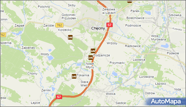 mapa Podzamcze gmina Chęciny, Podzamcze gmina Chęciny na mapie Targeo