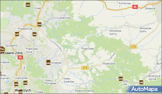 mapa Pogorzała gmina Świdnica, Pogorzała gmina Świdnica na mapie Targeo