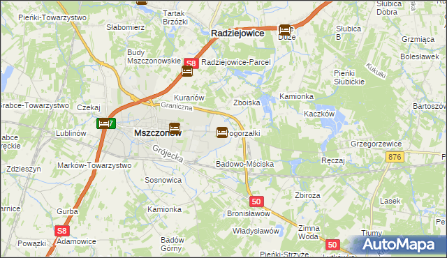 mapa Pogorzałki gmina Mszczonów, Pogorzałki gmina Mszczonów na mapie Targeo