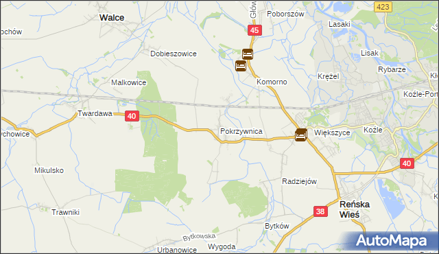 mapa Pokrzywnica gmina Reńska Wieś, Pokrzywnica gmina Reńska Wieś na mapie Targeo