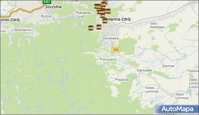 mapa Pokrzywno gmina Bystrzyca Kłodzka, Pokrzywno gmina Bystrzyca Kłodzka na mapie Targeo