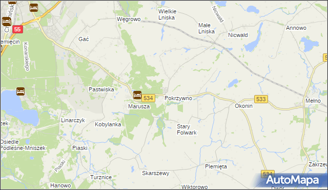 mapa Pokrzywno gmina Gruta, Pokrzywno gmina Gruta na mapie Targeo