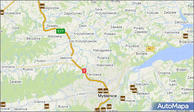 mapa Polanka gmina Myślenice, Polanka gmina Myślenice na mapie Targeo