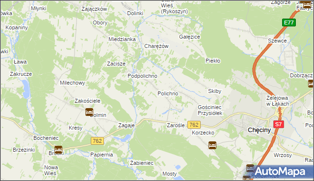 mapa Polichno gmina Chęciny, Polichno gmina Chęciny na mapie Targeo