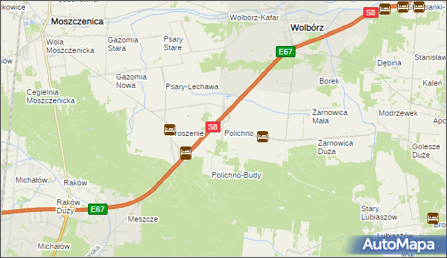 mapa Polichno gmina Wolbórz, Polichno gmina Wolbórz na mapie Targeo