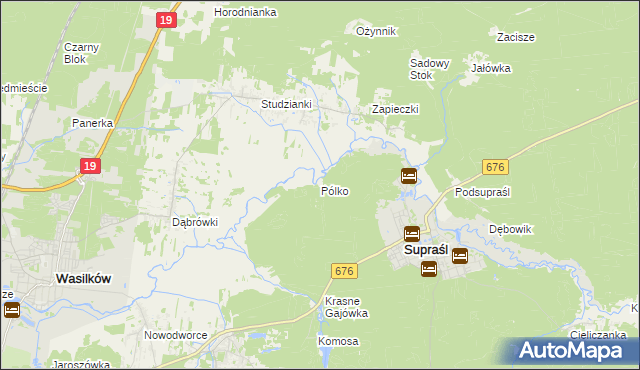 mapa Pólko gmina Supraśl, Pólko gmina Supraśl na mapie Targeo