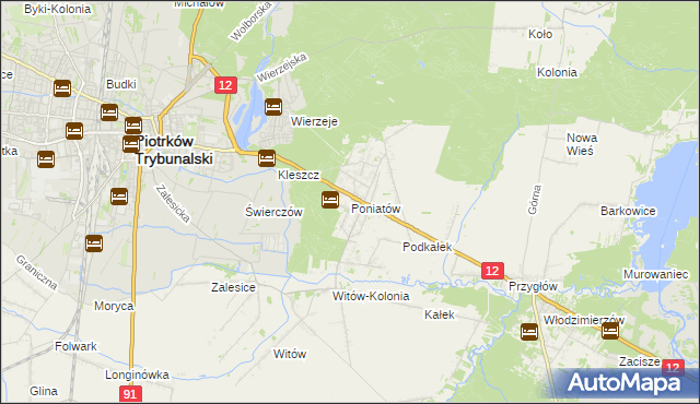 mapa Poniatów gmina Sulejów, Poniatów gmina Sulejów na mapie Targeo