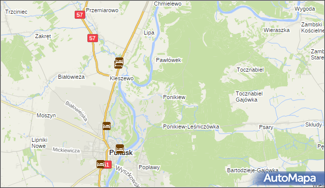 mapa Ponikiew gmina Pułtusk, Ponikiew gmina Pułtusk na mapie Targeo