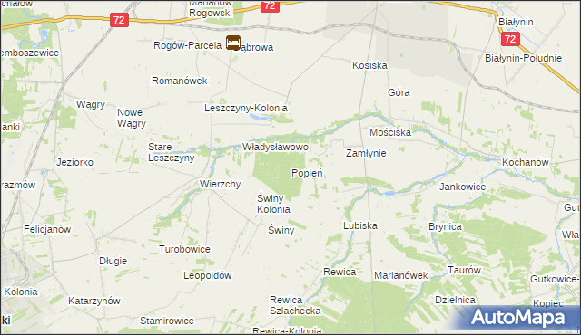 mapa Popień gmina Jeżów, Popień gmina Jeżów na mapie Targeo