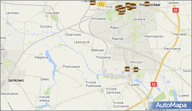 mapa Popowice gmina Inowrocław, Popowice gmina Inowrocław na mapie Targeo