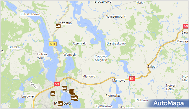 mapa Popowo Salęckie, Popowo Salęckie na mapie Targeo