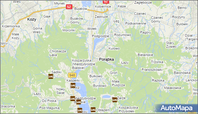mapa Porąbka powiat bielski, Porąbka powiat bielski na mapie Targeo