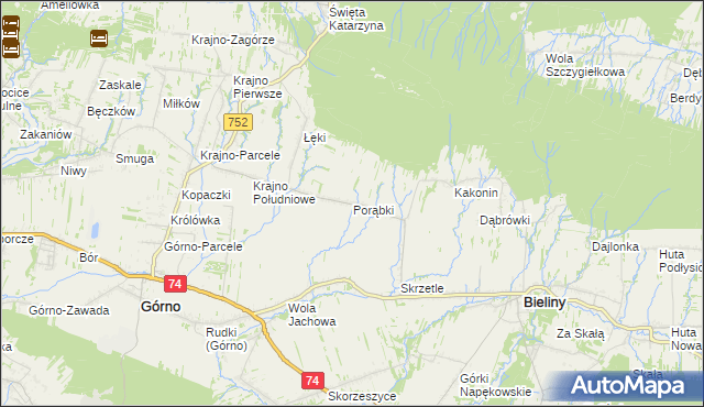 mapa Porąbki gmina Bieliny, Porąbki gmina Bieliny na mapie Targeo