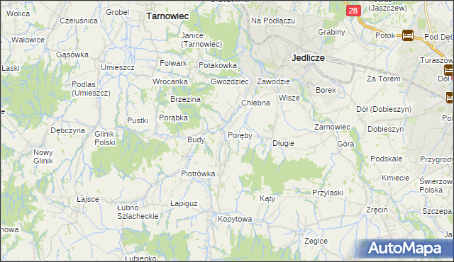 mapa Poręby gmina Jedlicze, Poręby gmina Jedlicze na mapie Targeo