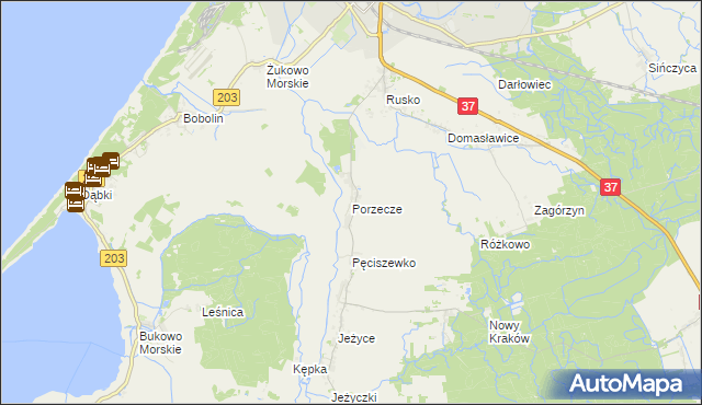 mapa Porzecze gmina Darłowo, Porzecze gmina Darłowo na mapie Targeo