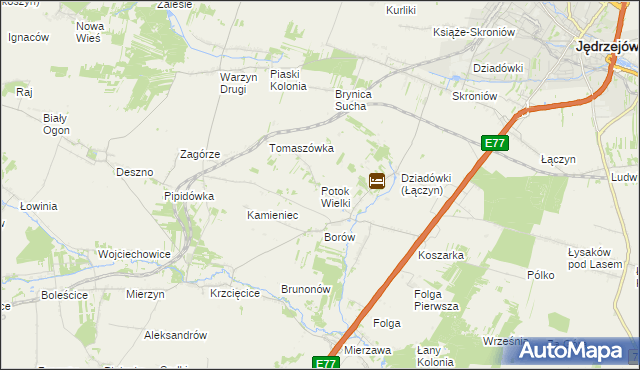 mapa Potok Wielki gmina Jędrzejów, Potok Wielki gmina Jędrzejów na mapie Targeo