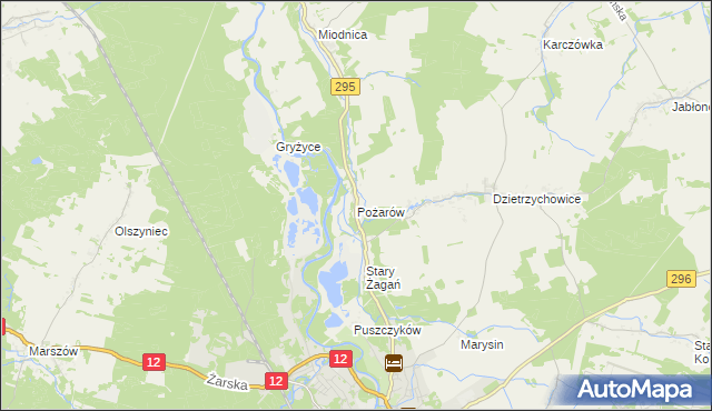 mapa Pożarów gmina Żagań, Pożarów gmina Żagań na mapie Targeo