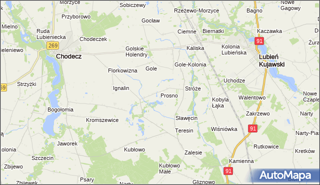 mapa Prosno gmina Chodecz, Prosno gmina Chodecz na mapie Targeo