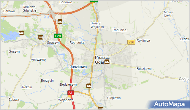 mapa Pruszcz Gdański, Pruszcz Gdański na mapie Targeo