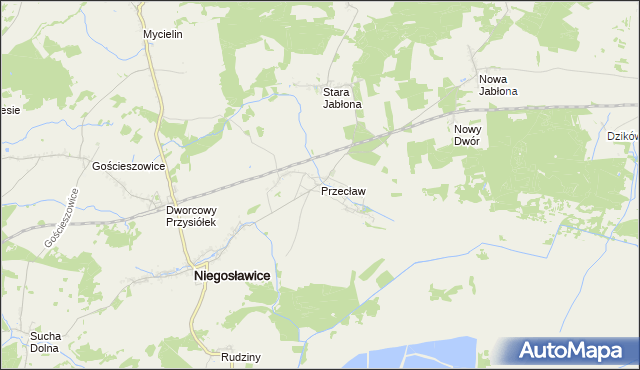 mapa Przecław gmina Niegosławice, Przecław gmina Niegosławice na mapie Targeo