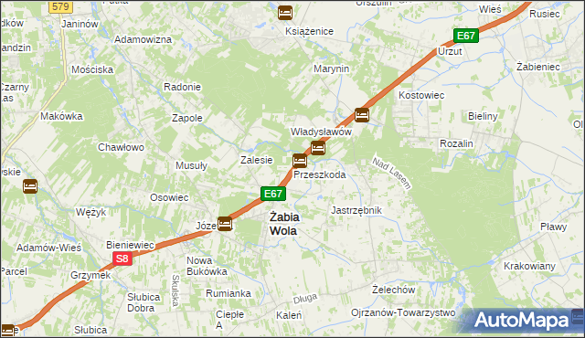 mapa Przeszkoda gmina Żabia Wola, Przeszkoda gmina Żabia Wola na mapie Targeo