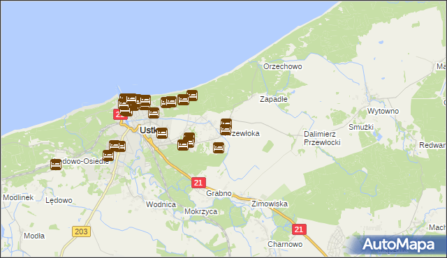 mapa Przewłoka gmina Ustka, Przewłoka gmina Ustka na mapie Targeo