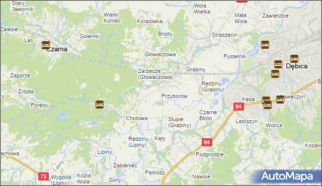 mapa Przyborów gmina Czarna, Przyborów gmina Czarna na mapie Targeo